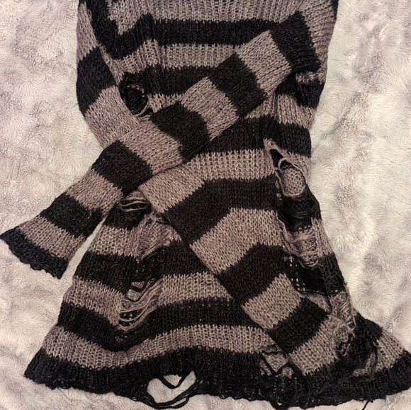 Distressed Striped Goth Sweater - Picture 1 of 2